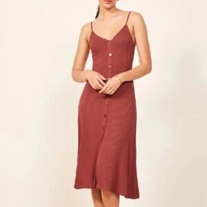 Reformation Casey A-Line Rib Knit Dress in rust, size small
